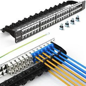 PBAEGAV Patch Panel 48 Port UTP/STP Blank Keystone Patch Panel with Cable Management and Support Bar Suitable with Multiple Type Keystone (1U 48Port)