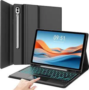 Keyboard Case for Samsung Galaxy Tab S10 Plus/S9 FE Plus/S9 Plus 12.4 inch, 7 Color Backlit Magnetic Detachable Wireless Touchpad Keyboard, Slim Folio Cover Case with S Pen Holder for S9+/S9 FE+/S10+