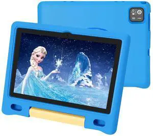 NRKDUBQ Kids Tablet, 10.1 inch IPS HD Touchscreen Android 14 64 GB Storage, 8GB (4+4 Virtual) RAM, Octa Core Tablet for Kid with Kid-Proof Case, Parental Controls, 12-hr Battery, WiFi, GPS - Blue