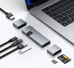 USB C Hub for MacBook, USB-C Hub 7-in-2, for Thunderbolt 4 Port, 4K 60Hz HDMI, Ethernet, 2 USB A Data Ports microSD SD Card Reader for MacBook Pro 13 Inch, MacBook Air M1 M2 M3 iPad Dell Lenovo