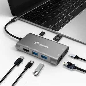 USB C Hub 7-in-1 Multiport Hub Docking Station Adapter - 60W PD Charging, 4K HDMI, 5Gbps USB 3.0, Ethernet, SD/TF Card Reader - for MacBook, iPad Pro/Air, Dell XPS, MateBook & More