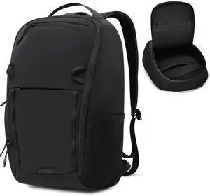 Outplea 17L Small Travel Backpack with Front Opening for Men Women, Waterproof 15" Laptop Backpack, Computer Backpack Carry On for Work Business Black