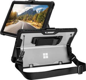 Surface Go4/Go3/Go2/Go Case, Crystal Clear Multi-Angle Heavy Duty Rugged Shockproof Cover with Shoulder Strap, Hand Strap, Stylus Pen Holder, Compatible with Keyboard