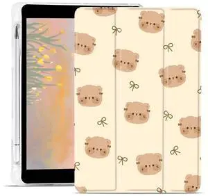 JOYLAND Kawaii Bear Pad Case for 10.2 Inch iPad 9th/7th/8th Generation with Pencil Holder, Foldable for iPad 2021/2020/2019 Case Trendy Cartoon Design Leather Protective Cover, Auto Wake/Sleep