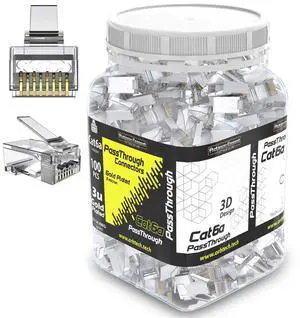 Platinum Connect Cat6 passthrough rj45 connectors, 100 PCS Jar, Gold Plated 3 Micron 3u for HIGH Speed Data Transmission (CAT6/100 PCS)