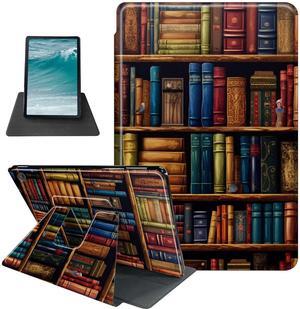 Rossy Case for Kindle Fire HD 8 & Fire HD 8 Plus Tablet (12th/10th Generation 2022/2020)+ Screen Protector 360 Degree Rotating Swivel PU Leather Cover with Auto Wake/Sleep,Library Bookshelfs