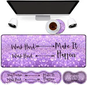 Large Gaming Mouse Pad + Keyboard Wrist Support + Mouse Wrist Rest + Coaster, Table Pad with Stitched Edge Memory Foam Ergonomic Wrist Pad Set, Purple Flashing Background Bible