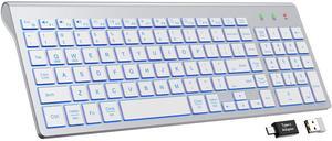 SABLUTE Wireless Keyboard with 7 Colored Backlits, Rechargeable Silent Compact Cordless Computer Keyboard with Low Profile Quiet Light Up Keys for Windows, PC, Linux, Chrome, Mac (Silver)