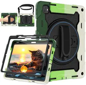 ROSROME for iPad Pro 13 Inch Case 2024 M4 7th Generation with HD Screen Protector, Shoulder Strap, 360 Stand, Hand Strap,Pen Holder |15ft Drop Protection| Heavy Duty Military Case for Pro 13 for Kids