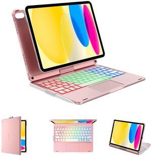 iPad Keyboard 10th Generation Case, Touch Keyboard Cover for iPad 11th (A16, 2025) & 10th Gen 10.9 Inch 2022 with Multi-Touch Trackpad, 360 Rotatable, Colors Backlit Keypad for 11th/10th, Rose Gold