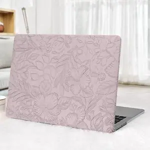 Seorsok Compatible for MacBook Pro 14 inch Case 2024-2021 M4 M3 Pro/Max A3112 A3185 A3401 A2918 A2992 M2 A2779 M1 A2442,Leaves Flowers Leather Plastic Hard Shell Case&Keyboard Cover,Purple Floral