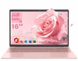 Rumtuk 16" Rose Gold Laptop, Celeron N5105 CPU, DDR4 16GB RAM 1T SSD, FHD IPS Display, Backlit KB,Fingerprint Unlock, USB 3.0, HDMI, WiFi/BT, Perfect for Work, Study and Play! (Rose Gold,1TB SSD)