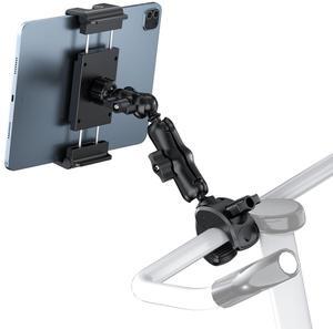 PLDHPRO Tablet Mic Stand Holder for iPad Treadmill Tripod Stroller Peloton Spin Bike, Tablet Mount with Clamp Exercise Handlebar Accessories Compatible iPhone iPad Galaxy Tab 5.1-15.6'' Phones Tablets