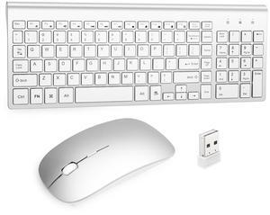 Wireless Keyboard and Mouse Silver White Full Size 2.4G USB portables Quiet Compact for Mac PC Laptop Tablet Windows Silver White