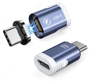 HanCenDa Magnetic USB C Adapter 2Pack, Straight USB C Magnetic Adapter 24Pin 240W USB4 40Gbps 8K 60Hz Video for Thunderbolt 3/4, MacBook Pro/Air iPhone 16/15, Steam Deck, PS5, PSVR2 Blue
