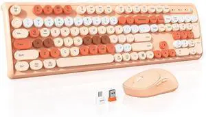 Wireless Keyboard and Mouse Combo, 2.4GHz Cute Wireless Colorful,Full-Size Retro Typewiter Keyboard, 3800 DPI Optical Mouse,for PC/Mac/Laptop/Computer/Windows,Milk Tea