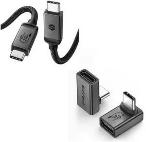 Silkland USB 4 Cable for Thunderbolt 4 Cable 40Gbps and USB C 90 Degree Adapter 2 Pack, 240W 40Gbps