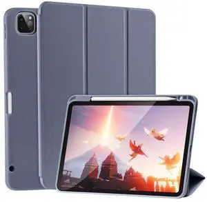 SIWENGDE Cases for iPad Pro 12.9 Case 6th/5th/4th Generation (2022/2021/2020) with Pencil Holder [Apple Pencil Wireless Charging] Soft TPU Smart Tri-fold Stand Protective Cover(Lavender)