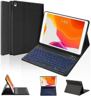 SOPPY 7-Color Keyboard Case for iPad 9th Gen 2021, 8th Gen 2020, 7th Gen 2019 10.2", Air 3 & Pro 10.5", Detachable Wireless Keyboard with Backlight, Slim Protective Cover, Rechargeable, Black