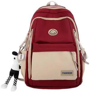 srdmuph Kawaii Backpack with Cute Accessories Pendant Travel Casual Daypack Large Outdoor Laptop Bag Waterproof (Red)