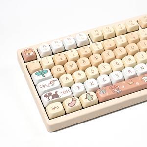 Cute PBT Keycaps - 75 Percent MOA Profile, Dye-Sublimation, 132 Round Custom Keycaps Set for 60% 75% 80% 100% Mechanical Keyboard