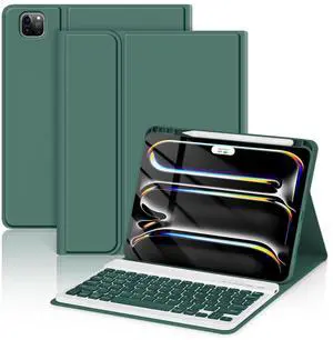 TaIYanG Keyboard Case for iPad Pro 11-inch (M4) 2024 Model (A2836/A2837/A3006), Detachable Magnetic Bluetooth Keyboard Case with Pencil Holder - Flip Stand Cover for iPad Pro 11 Inch(Dark Green)