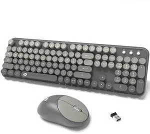 Wireless Keyboards Mouse Combos, Colorful Cute Typewriter Full-Size Retro Creamy Keyboard, 2.4GHz Sleep Mode Office Quiet Wireless Keyboard and Mouse Set for Desktop Laptop PC Computer-Black