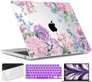 TWOLSKOO for M4 MacBook Air 13.6 inch Case 2025-2022 Release M4 A3240 M3 A3113 M2 A2681, Plastic Hard Shell & Screen Protector & Keyboard Cover & Trackpad Film, Colorful Hydrangea