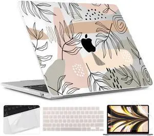 TWOLSKOO for M4 MacBook Air 13.6 inch Case 2025-2022 Release M4 A3240 M3 A3113 M2 A2681, Plastic Hard Shell & Screen Protector & Keyboard Cover & Trackpad Film, Tropical Leaves