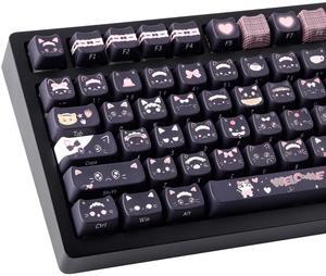 TYRIXKI PBT Keycaps 142 Keys Cute Keycaps Dye-Sublimation Black Cat Keycap Mao Profile Custom Keycap for Cherry Gateron MX Swithes Mechanical Keyboards