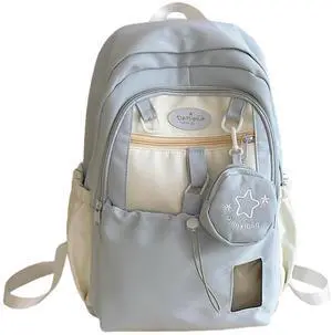 UINSUE Kawaii Backpack Double Shoulder Bag with Cute Star Removable Pouch Small Clear Front Pocket Large Capacity Fits 16" Laptop Dopamine Colors Daypack (Blue)
