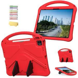 UUcovers Kids Case for iPad Pro 13 inch M4 (2024) with Kickstand/Pencil Holder/Handle Stand Lightweight Soft EVA Foam Shockproof Heavy Duty Rugged Protection Kids Friendly Girls Boys Cover, Red