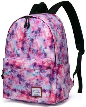 VASCHY School Backpack for Girls, Cute Schoolbag Bookbag for Kids/Teens/Middle School/College/Work Backpack for Women, Pink Galaxy