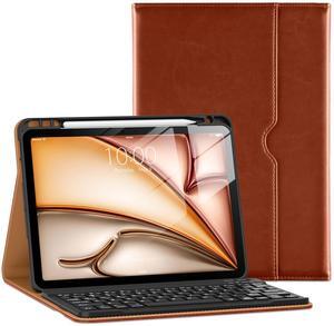 VIKESI Keyboard Case for iPad Air 11-inch M3/M2 (2025/2024 Released),Premium Leather Smart Cover,Built-in Breathing Light, Function Row,Pencil Holder,Card Slots - Brown