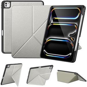 VIKESI for iPad Pro 13 Inch M4 Case 2024, Origami Case with Multi fold, Multi Angle Stand, Apple Pencil Holder, Support Auto Wake/Sleep-Silver