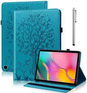 VODEFOX Case for  Kindle Fire Max 11 Case (13th Generation, 2023 Release) 11",PU Leather Folio Stand Embossed Tree Deer Stand Cover with Elastic Band Stylus for Fire Max 11 Tablet - Blue