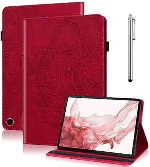 VODEFOX Case for Kindle Fire HD 10 & 10 Plus Tablet (13th/11th Generation, 2023/2021 Release) 10.1",PU Leather Folio Flower Cover with Card Slots for Fire Tablet HD 10 2023 - Red