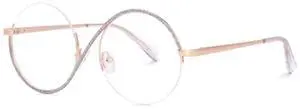VOOGLAM Blue Light Glasses for Women Silver Round Anti Eyestrain Dry Eyes Computer Phone TV Eyeglasses Manley GJGM171265-08