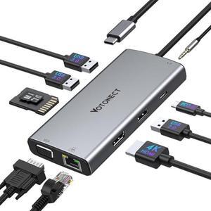 Votonect USB-C Hub Multiport Adapter 10-in-1 4K HDMI, VGA, 1000Mbps Ethernet, USB Ports, Audio, 100W PD Charger, SD/Micro SD Card Reader, Compatible with MacBook Pro, XPS, and More Type-C Devices