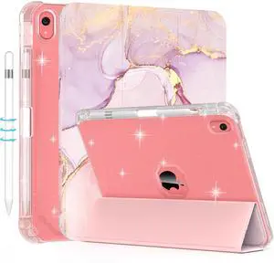 Case for iPad (A16) 11th Generation 11 Inch 2025, iPad 10th Generation 10.9 inch 2022,with Pencil Holder, Sparkle Glitter Leather Cover [Support Touch ID] Lightweight Clear Rear Folio Case (Painting)