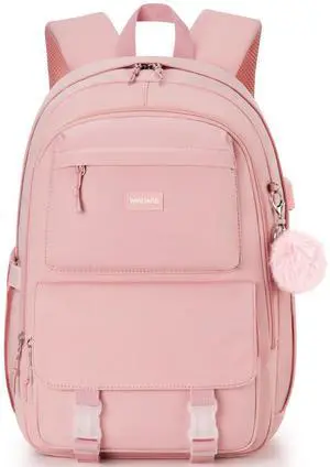WINDARS Backpacks for Girls, 15.6 Inch School Bag Cute Waterproof Laptop Bookbag Large College Backpack for Teen Women Students Anti Theft Travel Daypack, Pink