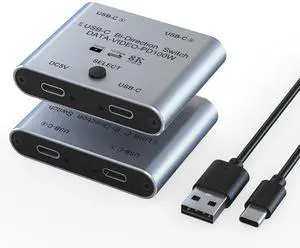 8K USB C Switch Splitter USB C Switcher for 2 Computers - Bi Directional USBC KVM Switch 1 in 2 Out for 8K@60Hz/4K@144Hz Video Transfer+100W Charging+10Gbps Data, with Power Cable