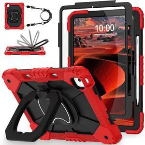 WESOROL Cases for iPad Air 13 Inch Case 2025/2024 with Pencil Holder/Screen Protector/360 Rotating Stand/Shoulder Strap,Military Grade Shockproof Cover for iPad Air M3/M2 Case,Red Black