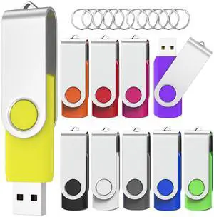 Flash Drives 64GB 10 Pack, Wooolken USB 2.0 Thumb Drives with Keychains Memory Stick USB Drive Pendrive for PC Laptop Computer (Mixcolors)
