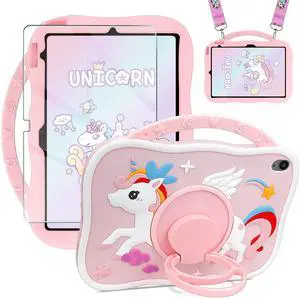 XNMOA for iPad 10th Generation Cute Pink iPad 10.9 inch Case with Screen Protector Shoulder Strap with 360 Degree Kickstand Silicone Shockproof Tablet Cover for 10th Gen Case