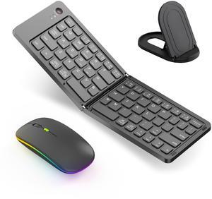 Wireless Bluetooth Keyboard & Mouse Combo, Foldable Mini Portable Typepad for iPad, iPhone, Tablet,Folding Rechargeable & Compatible with iOS, Windows, Android Devices, Laptops & Smartphones