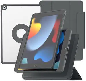 ZENLU iPad 9th 8th 7th Generation Magnetic Case with Removable Folio Cover, Premium Semi-Silicone Leather, Vertical Stand, Clear Back, Smart Sleep/Wake, Full Protective Case for 10.2" iPad (Black)