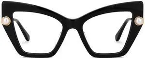 Zeelool Cat Eye Glasses Stylish Pearl Eyewear for Women Blue Light Blocking Glasses Anti Eyestrain Glasses Tilana ZJGX316234 Black