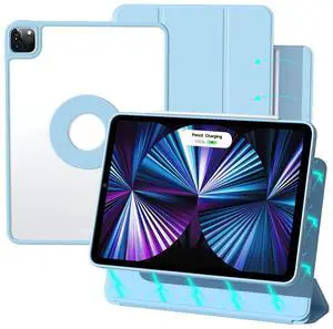 ZENLU iPad Pro 11 inch Case with Removable Magnetic Folio Cover, Premium PU Leather, Multiple Angles Stand, Pencil Slot Charging Support, Full Protective Case for 11" (1/2/3/4 Gen) iPad Pro (Blue)