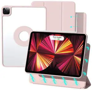 ZENLU iPad Pro 11 inch Case with Removable Magnetic Folio Cover, Premium PU Leather, Multiple Angles Stand, Pencil Slot Charging Support, Full Protective Case for 11" (1/2/3/4 Gen) iPad Pro (Pink)